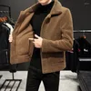 Men's Wool Autumn Winter Double-sided Wear Plush Jacket Mens Fashion Casual Pure Color Granular Velvet Short Lapel Woolen Trench