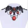 CARKER 1PCS Gothic Black Lace Halloween Red Rhinestone Charmos