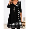 Casual Dresses Spring Women Sports Loose Patchwork Skirts Long Sleeve Streetwear Vestido Party Button V Collar Dress Female Clothing