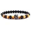 Bedelarmbanden 2023 Classic Crown Tube Bracelet Men Royal Pave CZ Blue Tiger Eye Stone Strand voor sieradencadeau