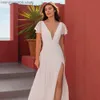 Abiti da festa Beach Vestido De Noiva Abiti da sposa musulmani A-line maniche lunghe in chiffon Appliques in pizzo Abiti da sposa economici Abiti da sposa T230502