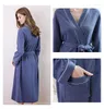 Kvinnors sömnkläder Navy Blue Ladies Summer Dressing Gown Housecoat Fleece Robe for Women Towking Bath Långärmad badrock