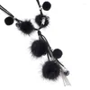 Pendant Necklaces Top Quality Hand Made Ball For Women Winter Sweater Chain Black Crystal Long Statement Necklace 2023 Jewelry