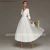Festklänningar Eleganta bröllopsklänningar för brud Simple Ankel längd Brudklänning En linje 3/4 ärmar Civil Short Engagement Party Robe Mariee T230502
