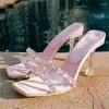 Slippers PVC Zircon Stiletto Rhinestone Square Toe Female Pumps Open Transparent Heel Sandals Casual Wild Women Shoes Mules