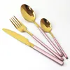 Set di stoviglie 24 pezzi/lotto Set di stoviglie in oro rosa di lusso 18/10 Cena in acciaio inossidabile maniglia nera Forksio