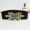 Other Fashion Accessories Female Rose Flower Rhinestone Elastic Waistband Tight Black Belt for Women Waist Cinch Band Dress Overcoat Clothing Accessories J230502