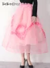 ドレスTwotwinstyle Ruffle Trim Sweet Pink Skirt for Women High Waist Soldi Midi Midi Skirts女性ファッション衣料スタイル新しい2022