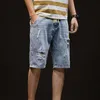 Men's Shorts Summer Mens Casual Knee Length Denim Shorts Elastic Waist Hole Ripped Jeans Streetwear Straight Loose Fit Cowboy Bermuda Shorts T230502