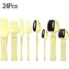 Dinnerware Sets 24Pcs Set Luxury Stainless Steel Cutlery Knives Forks Teaspoons Tableware Kitchen Flatware Mirror Tablespoons