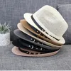 Chapéus largos da borda Fashion Summer Summer Fedora Straw Hat for Women/Men Hollow Out Sun Beach Beach Cap Jazz Unisex