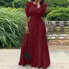 Dresses Fashion Women Maxi Dress Summer Puff Sleeve Solid Long Vestidos ZANZEA 2022 Elegant O Neck Kaftan Party Sundress Lace Up Dresses