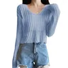 Kvinnors tröjor Kvinnor Stickad Cardigan Flare Sleeve Daily V-Neck Candy Colors Solid Casual College Sol-Proof Slim Summer Seugh