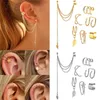 Hoop Earrings 7 Pcs Half Claw Dainty Leaf Star Chain Tassel Non Pierced Cuff Ear Clips Cartilage Earring Women Jewelry