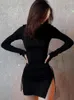 Sukienki swobodne seksowne czarne mini sukienki kobiety wiosna bodycon bodycon moda sznurka z podziału na imprezę wysokiej talii