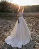 Party Dresses Bohemian Wedding Dresses 2022 Lace Satin Bridal Gowns Button Back A-Line Wedding Dress Robe De Mariee T230502