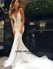 Abiti da festa Abiti da sposa a sirena Pizzo 2020 Cinturino per spaghetti Morbido tulle Abiti da sposa senza schienale Abito da sposa senza maniche con strascico T230502