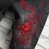 Męskie spodenki letnie dziura męskie dżinsowe szorty Haftowa czarna szczupła ulica krótka dżinsy w stylu chiński w stylu rozciągniętym kolano spodnie T230502