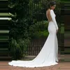 Partykleider Langarm-Meerjungfrau-Hochzeitskleid 2022 V-Ausschnitt Durchsichtige Illusionsrückseite Weiße Brautkleider mit Spitzenapplikationen Brautkleider T230502