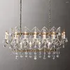 Ljuskronor American Vintage Crystal Candle Rectangular Chandelier mässingsbelysning Led Modern matsal