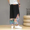 Pantalon homme Style chinois coton et lin décontracté Dragon imprimé pantalon printemps été Plus petit Patchwork Harem Joggingzt2u