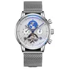 Armbanduhren 2023 Herren Business Tourbillon Automatik Mechanische Uhren Mode Farbverlauf Zifferblatt Herren Leder Wasserdichtes Armband 8613BWristwa
