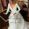 Party Dresses Verngo Modest A Line Stretch Satin And Lace Wedding Dress Long Sleeves V Neck Low Back Sweep Train Bridal Dresses Plus Size T230502