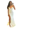 Mermaid Long Party Prom Dresses Vintage White Night v Deck Celebrity Celebrity with Side split deling vestidos de fiesta