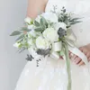シルクリボンブリダルスローブーケユーカリ教会卒業付きの花嫁のための手作りの結婚式の花束