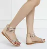 Sandaler Summer Women Flats Shoes Bohemian Roman Style Flat Back Bick Zipper Skärning Tryck kjol Kvinnlig Sandaler Holiday Beach Sandalias AA230502