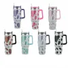 UPS 40 oz Tasses Chaudes Froides Strass Vache Impression Gobelet Enveloppement Complet Chocolat Lait Cowprint Tasse À Café Paillettes Gobelet avec Couvercle et Pailles