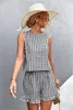 Women's Tracksuits Elegant Women Sleeveless Shorts 2-Piece Suit For Summer 2023 Casual O-neck Plaid Vest Ruffle Set Clothing