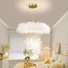 Żyrandole nowoczesne proste pióra LED do mieszkalnej sypialni jadalnia