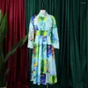 カジュアルドレス2023女性ファッション気質印刷スタンドカラーパフスリーブアフリカンスタイルのレディミッドロングドレス