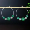 Boucles d'oreilles créoles inhabituelles avec des perles d'argent tibétaines en pierre naturelle rouge vert balancent des bijoux de mode pour les femmes Pendientes en gros