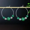 Boucles d'oreilles créoles inhabituelles avec des perles d'argent tibétaines en pierre naturelle rouge vert balancent des bijoux de mode pour les femmes Pendientes en gros