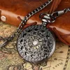 Pocket Watches Retro Black Mechanical Hand Winding Men's Watch Fob Chain Steampunk Hollow Spider Web Design Antique Stylish Clock