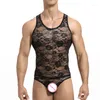 Men's Tank Tops Gay Men Sheer Lace Sleeveless T-shirts Sissy Transparent Floral Vest Undershirts Sexy Male See Through Singlets
