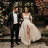 Abiti da festa Verngo 2021 New Berta Beach Abito da sposa Pizzo floreale Glitter Underlay Una linea Abiti da sposa Fessura anteriore Paese Abiti da sposa sexy T230502