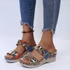 Sandals Women Open Toe Breathable Beach Slip On Casual Leopard Wedges Shoes Thong