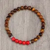 Pulseiras tibetanas de pulseiras budistas tibetanas 6 mm de pedra de pedra de tigre de 6 mm jóias de moda elástica de corda elástica para homens para homens presentes de oração