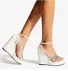 Été luxe femmes sandale Designer Bing Wedge bride à la cheville bout ouvert confort cuir cristaux deux orteil sangles talons hauts robe fête mariage EU35-43