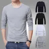 Men's Suits NO.2-7662 Brand T-Shirts Long Sleeve Slim Men T-Shirt Young Man Pure Color Tops Tees Shirt O-Neck For Male