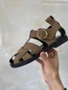 Sandales 2023 femmes chaussures mode en cuir véritable talons bas femme ronde été décontracté Rivet pantoufles taille de chaussure 34-41