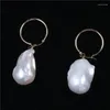 Boucles d'Oreilles Pendantes Or 18k 16-17mm Grosse Perle Baroque