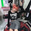 Women's T Shirts Anime Crop Top Harajuku Long Sleeve Kawaii T-Shirt Women Sexy Clothes Black Evil Girl Tee Strapless Goth Street Navel Tops