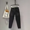 ジーンズスタイリッシュコットンデニムカジュアルハーレムジーンズパンツポケット付きスプリングパンツエレガントなミドルウエストストレート刺繍ストリートウェアM457