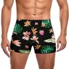 Men's Swimwear Floral Print Swimming Trunks Palm Leaf Trendy Trending Elastic Swim Boxers Beach Push Up Men Swimsuit