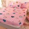 Set Polyester Fiber Cartoon Print Bed Sheet Pillowcase Bedding Fitted Sheet Bedspread Mattress Cover with Elastic Band bedding set