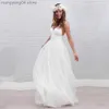 Abiti da festa con scollo a V senza spalline Abiti da sposa da spiaggia Bianco Semplice aperto indietro Una linea senza maniche Sweep Train Abito da sposa Vestido De Noiva T230502